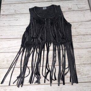 Blue Buttercup Western Boho Fringe Open Face Vest Made in USA Size Small